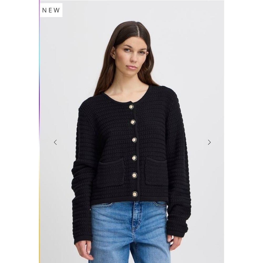 Studio ICHI Black Textured Knit Button Front Cardigan Sweater Size S 20122014